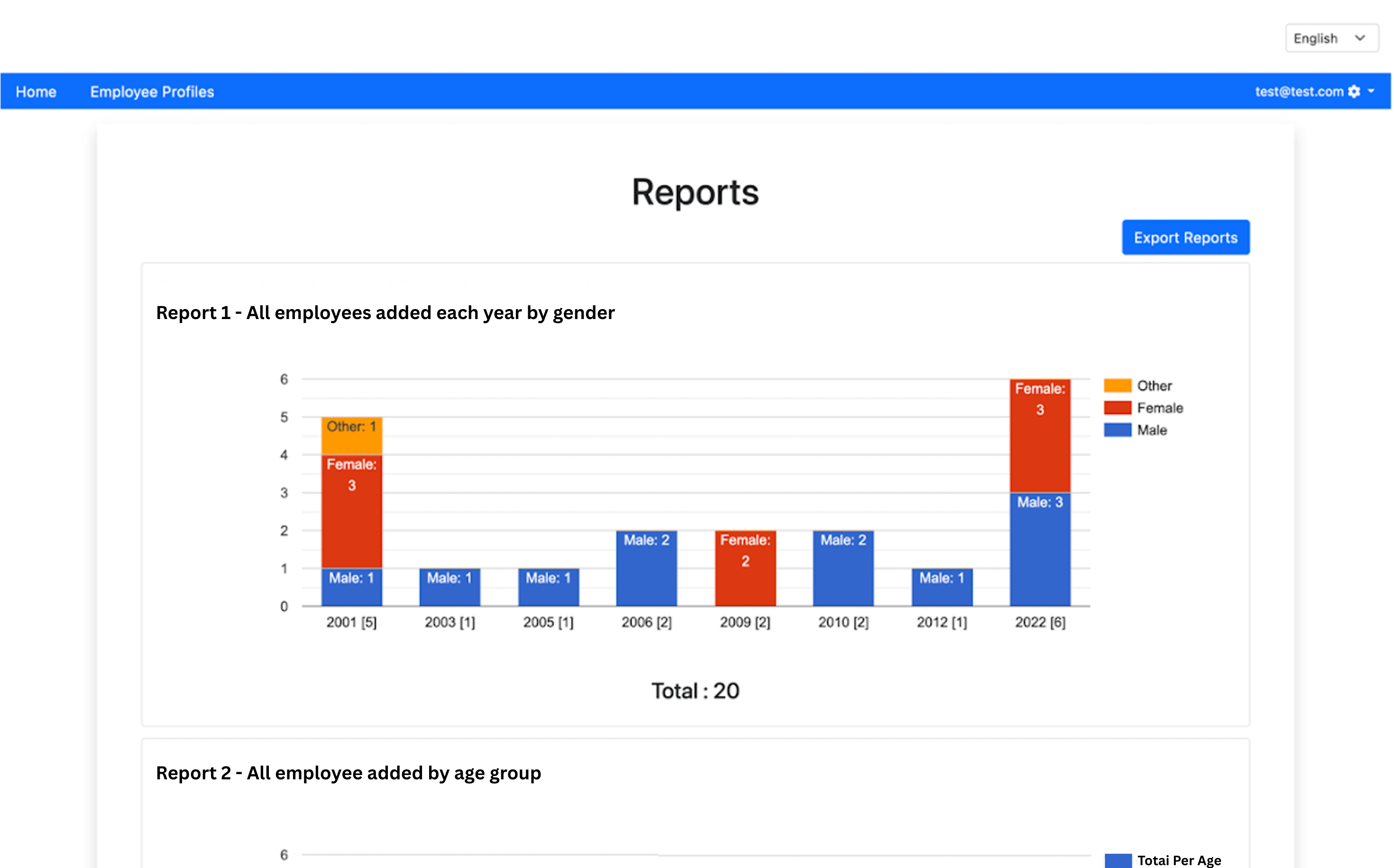 Reporting section with export options in the Digital Management System